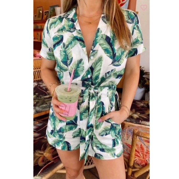 Amanda Uprichard Green Leaf Print Romper - Picture 3 of 11